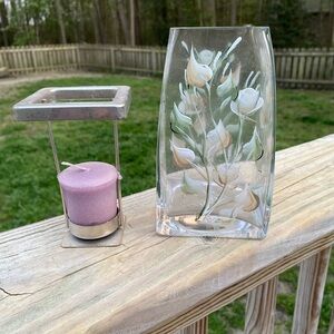 Hand Painted & Signed Floral Glass Votive Tea Light Candle Holder - Name Hogan